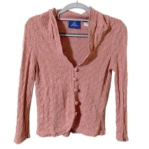 Y2K Ruffle crochet cardigan size Small pink button-down JH‎ Collection